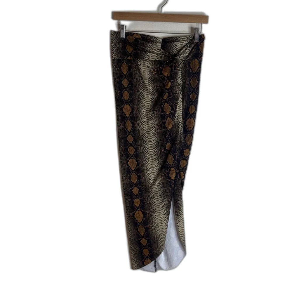 Skims coverup Skirt Womens Small Brown Snake Print Wrap High Waist Midi‎ Stretch